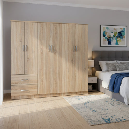 Ντουλάπα εξάφυλλη Athos Ι pakoworld sonoma 200.5x42x180εκ - Hippiehome.gr