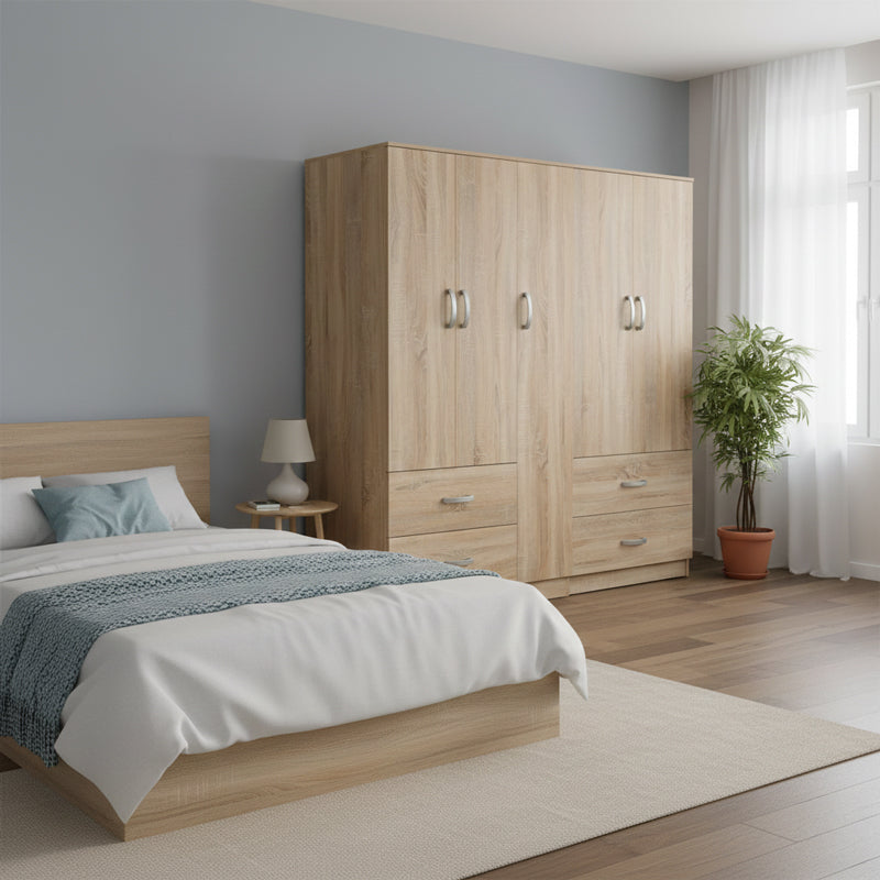Ντουλάπα πεντάφυλλη Athos pakoworld sonoma 170x42x180εκ - Hippiehome.gr