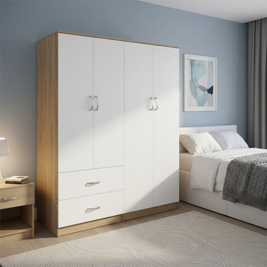 Ντουλάπα τετράφυλλη Athos pakoworld sonoma-λευκό 160x42x180εκ - Hippiehome.gr