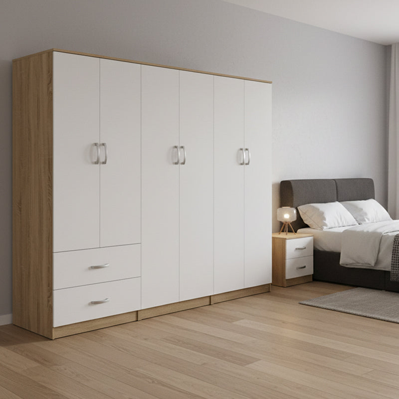 Ντουλάπα εξάφυλλη Athos I pakoworld sonoma-λευκό 240x42x180εκ - Hippiehome.gr