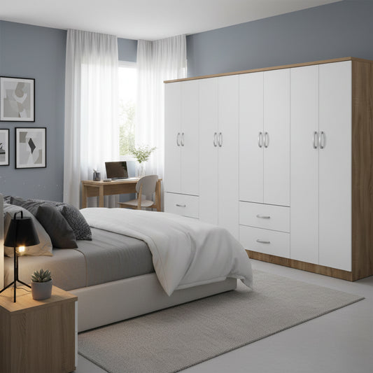 Ντουλάπα οχτάφυλλη Athos pakoworld sonoma-λευκή 241x42x181εκ - Hippiehome.gr