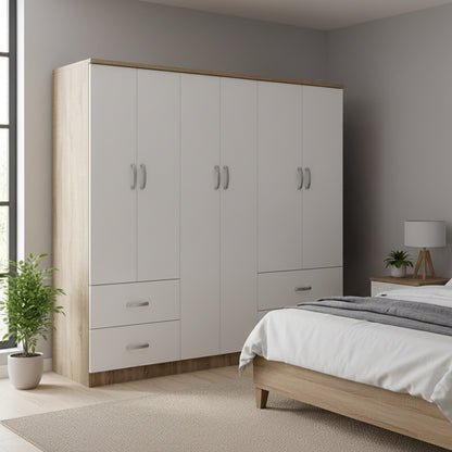 Ντουλάπα εξάφυλλη Athos pakoworld Sonoma-λευκό 200.5x42x180εκ - Hippiehome.gr