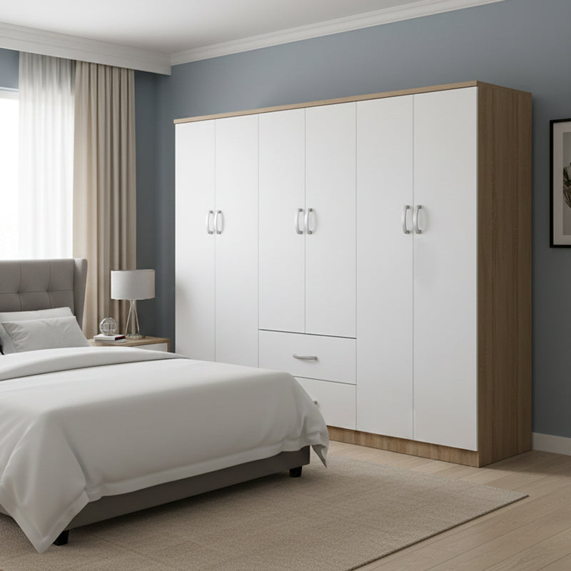 Ντουλάπα εξάφυλλη Athos Ι pakoworld sonoma-λευκό 200.5x42x180εκ - Hippiehome.gr