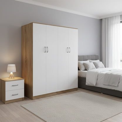 Ντουλάπα τετράφυλλη Athos Ι pakoworld sonoma-λευκό 160x42x180εκ - Hippiehome.gr