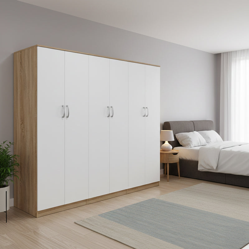 Ντουλάπα εξάφυλλη Athos ΙΙ pakoworld sonoma-λευκή 240x42x180εκ - Hippiehome.gr
