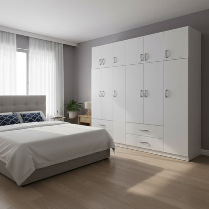Ντουλάπα εξάφυλλη με πατάρι Athos pakoworld λευκή 180x42x240εκ - Hippiehome.gr