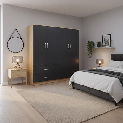 Ντουλάπα τετράφυλλη Athos pakoworld sonoma-ανθρακί 160x42x180εκ - Hippiehome.gr