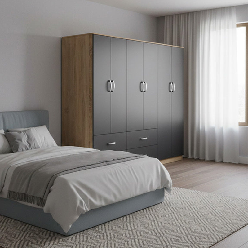 Ντουλάπα εξάφυλλη Athos pakoworld sonoma-ανθρακί 240x42x180εκ - Hippiehome.gr
