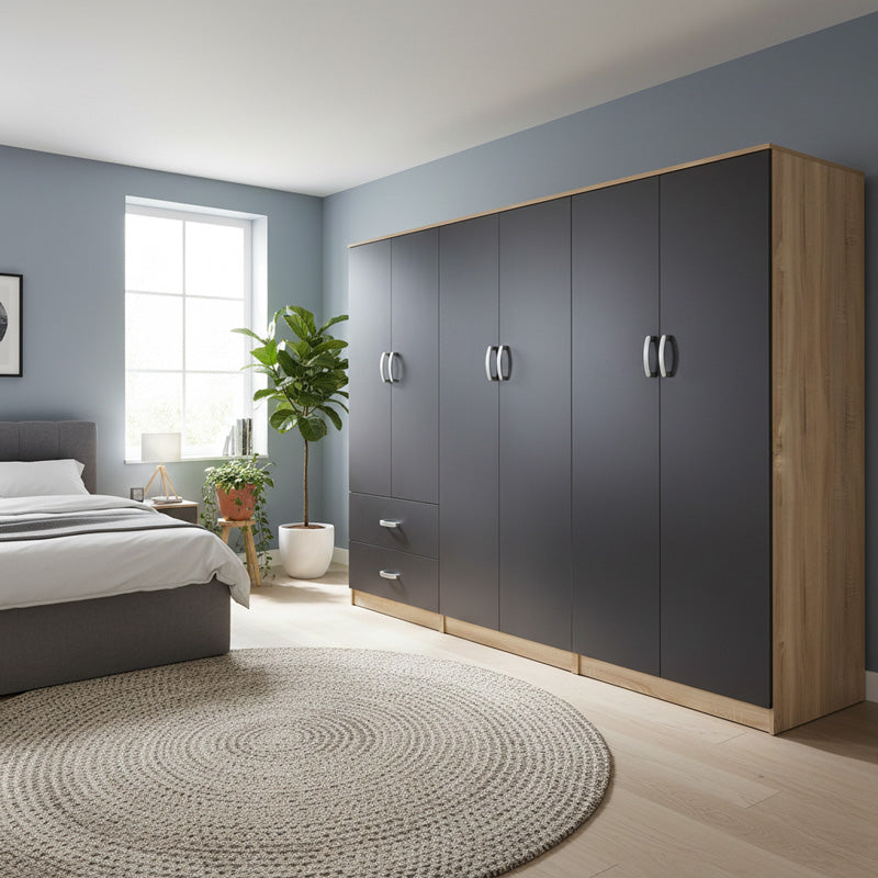 Ντουλάπα εξάφυλλη Athos I pakoworld sonoma-ανθρακί 240x42x180εκ - Hippiehome.gr