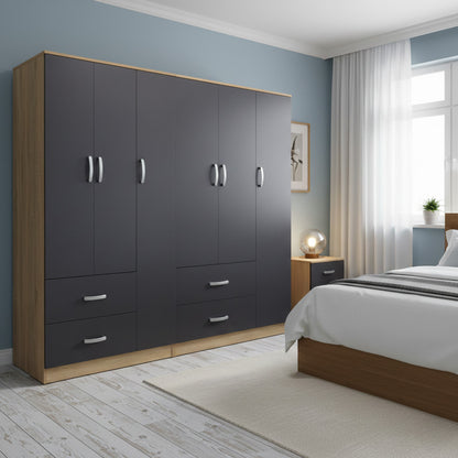 Ντουλάπα εξάφυλλη Athos pakoworld sonoma-ανθρακί 180x42x180εκ - Hippiehome.gr