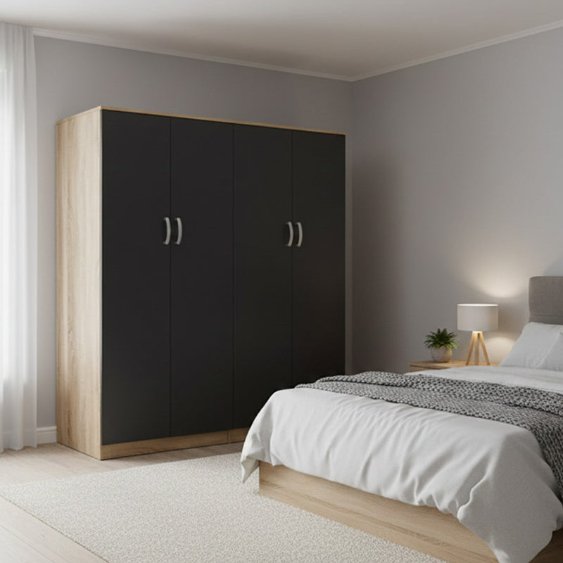 Ντουλάπα τετράφυλλη Athos Ι pakoworld sonoma-ανθρακί 160x42x180εκ - Hippiehome.gr