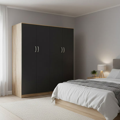 Ντουλάπα τετράφυλλη Athos Ι pakoworld sonoma-ανθρακί 160x42x180εκ - Hippiehome.gr