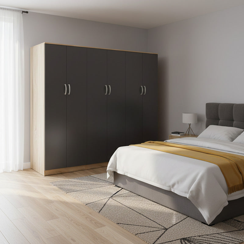 Ντουλάπα εξάφυλλη Athos ΙΙ pakoworld sonoma-ανθρακί 240x42x180εκ - Hippiehome.gr