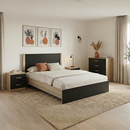 Σετ Κρεβατοκάμαρας Athos Sonoma Ανθρακί με Κρεβάτι 140x200εκ Σετ 4τεμ - Hippiehome.gr