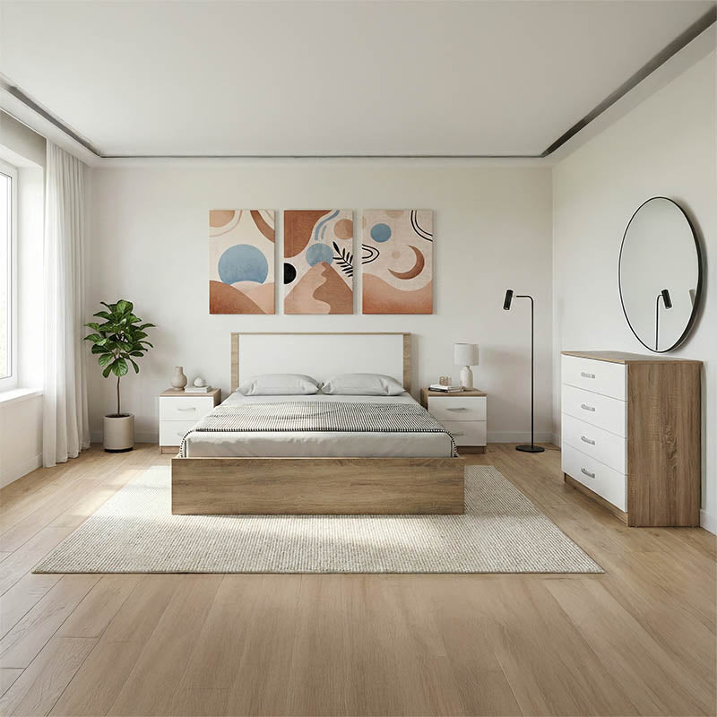 Σετ Κρεβατοκάμαρας Athos Sonoma Λευκό με Κρεβάτι 160x200εκ Σετ 4τεμ - Hippiehome.gr