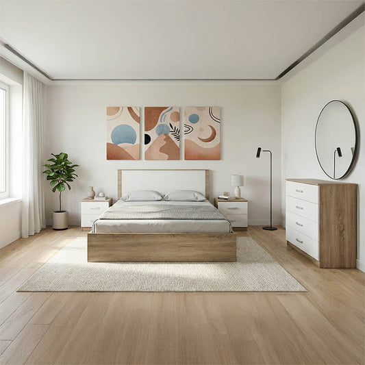 Σετ Κρεβατοκάμαρας Athos Sonoma Λευκό με Κρεβάτι 160x200εκ Σετ 4τεμ - Hippiehome.gr
