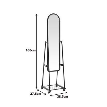 Καθρέπτης τροχήλατος Lomna pakoworld pp-μεταλλικός με ράφι σε μαύρη απόχρωση 38.5x37.5x160εκ - Hippiehome.gr