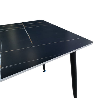 Τραπέζι Pembe pakoworld sintered stone μαύρη όψη μαρμάρου με μαύρα μεταλλικά πόδια 120x70x75εκ - Hippiehome.gr