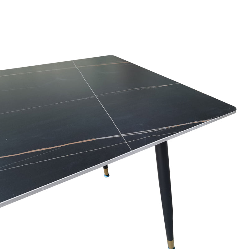 Τραπέζι Pembe pakoworld sintered stone μαύρη όψη μαρμάρου με μαύρα μεταλλικά πόδια 140x80x75εκ - Hippiehome.gr