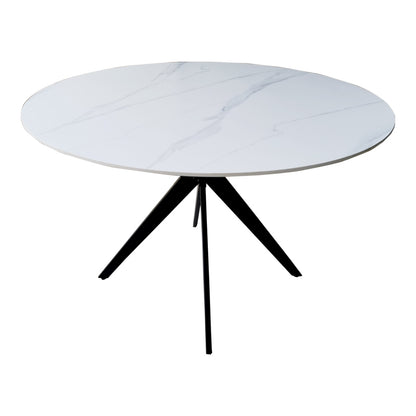 Τραπέζι Orbital pakoworld sintered stone λευκή όψη μαρμάρου με μαύρα μεταλλικά πόδια Φ120x76εκ - Hippiehome.gr