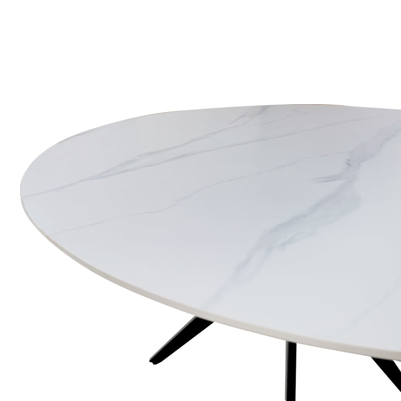 Τραπέζι Orbital pakoworld sintered stone λευκή όψη μαρμάρου με μαύρα μεταλλικά πόδια Φ120x76εκ - Hippiehome.gr