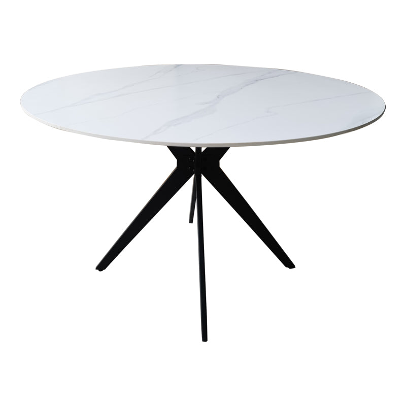Τραπέζι Orbital pakoworld sintered stone λευκή όψη μαρμάρου με μαύρα μεταλλικά πόδια Φ120x76εκ - Hippiehome.gr