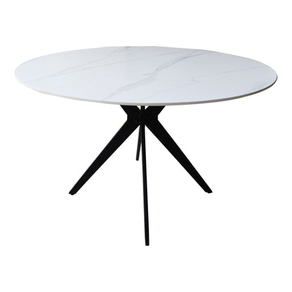 Τραπέζι Orbital pakoworld sintered stone λευκή όψη μαρμάρου με μαύρα μεταλλικά πόδια Φ120x76εκ - Hippiehome.gr