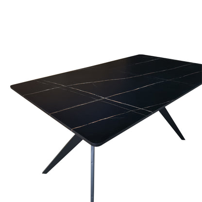 Τραπέζι Ezali pakoworld mdf μαύρη όψη μαρμάρου με μαύρα μεταλλικά πόδια 140x80x75εκ - Hippiehome.gr