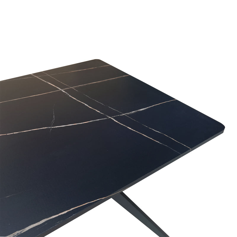 Τραπέζι Ezali pakoworld mdf μαύρη όψη μαρμάρου με μαύρα μεταλλικά πόδια 140x80x75εκ - Hippiehome.gr