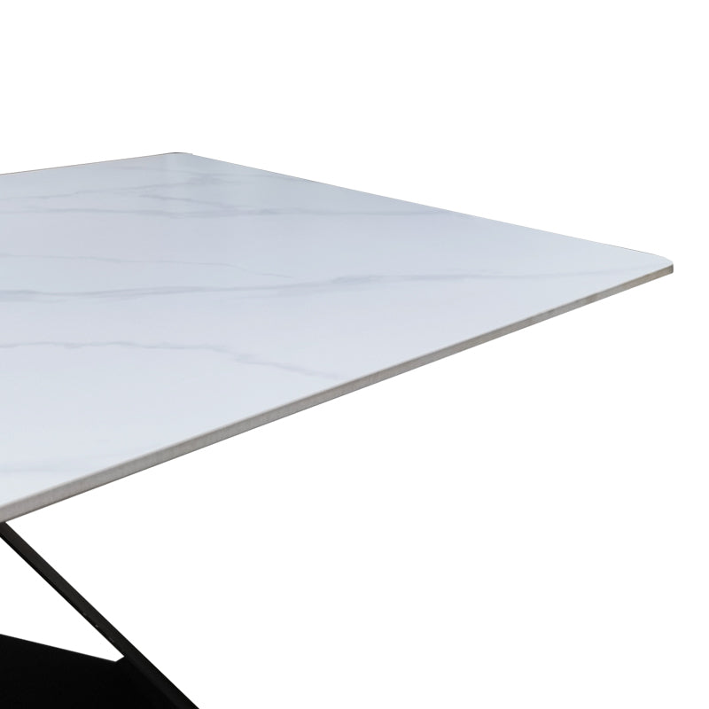 Τραπέζι Mapele pakoworld sintered stone λευκή όψη μαρμάρου με μαύρα μεταλλικά πόδια 180x90x75εκ - Hippiehome.gr