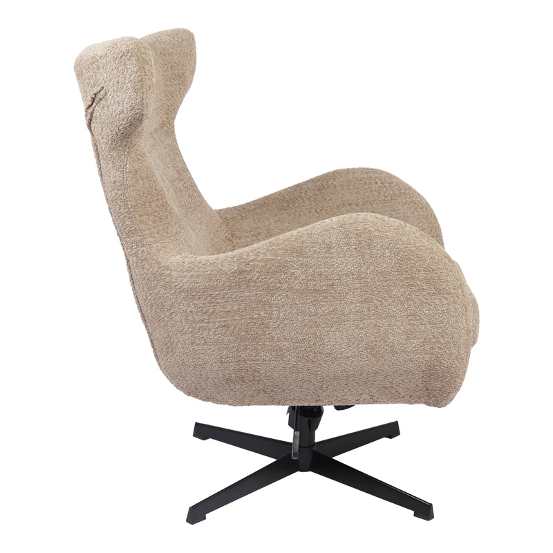 Πολυθρόνα Zefrina pakoworld περιστρεφόμενη μπεζ ύφασμα με βάση σε μαύρη απόχρωση 77x82x100-107εκ - Hippiehome.gr