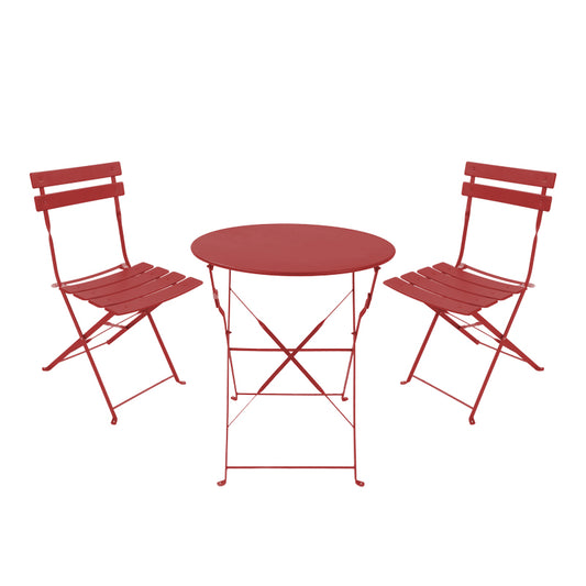 Τραπεζαρία Bistro pakoworld σετ 3τεμ μεταλλική αναδιπλούμενη σε terracotta απόχρωση Φ60x71εκ - Hippiehome.gr