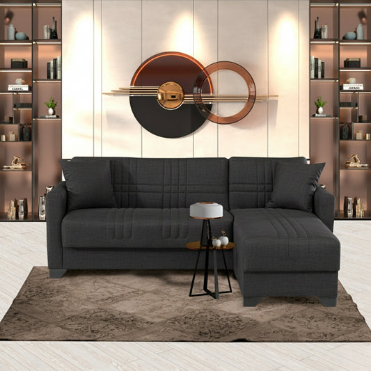 Γωνιακός καναπές-κρεβάτι αναστρέψιμος Stashio pakoworld ύφασμα ανθρακί 202x143x84εκ - Hippiehome.gr