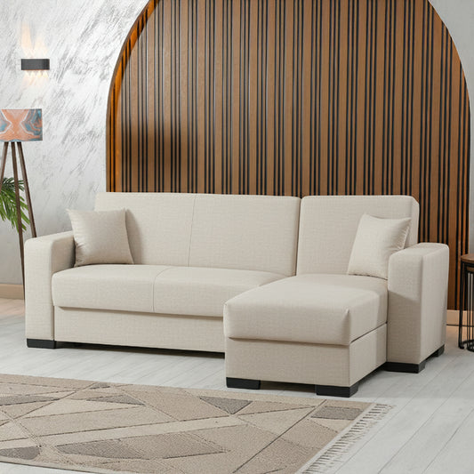 Γωνιακός καναπές-κρεβάτι αναστρέψιμος Dumma pakoworld ύφασμα κρεμ 226x148x86εκ - Hippiehome.gr