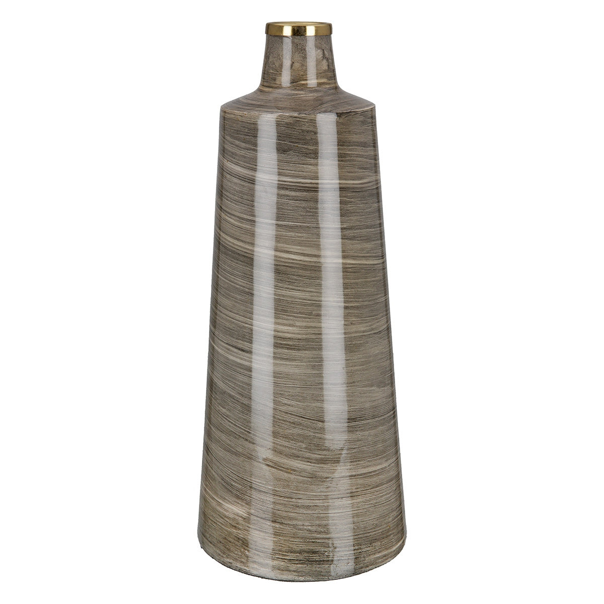 Βάζο Conical "Stripes" Μέταλλο Brown PU H. 48 cm D. 19 cm - Hippiehome.gr