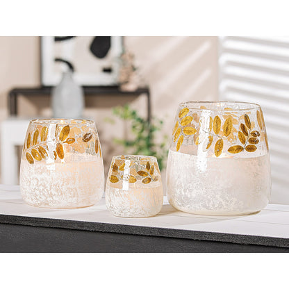 Κηροπήγιο ArteLibre Με Διακόσμηση Φύλλα Πράσινο/Λευκό Γυαλί Φ10x10.5cm - Hippiehome.gr