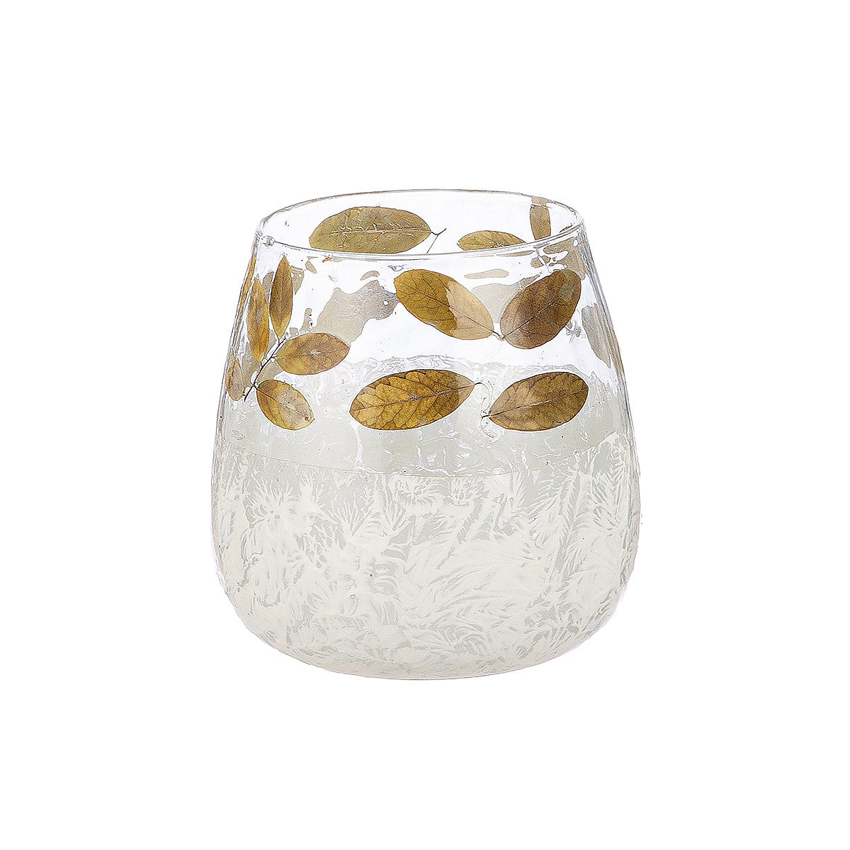 Κηροπήγιο ArteLibre Με Διακόσμηση Φύλλα Πράσινο/Λευκό Γυαλί Φ10x10.5cm - Hippiehome.gr