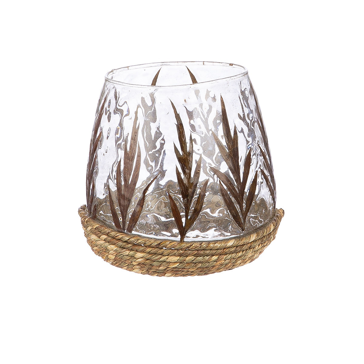 Φανάρι Καταιγίδας Conical "Greenery" Leaf Design Γυάλινο Πράσινο PU 4 H. 11 cm D. 11 cm - Hippiehome.gr