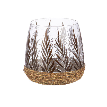 Φανάρι Καταιγίδας Conical "Greenery" Leaf Design Γυάλινο Πράσινο PU H. 16 cm D. 165 cm - Hippiehome.gr