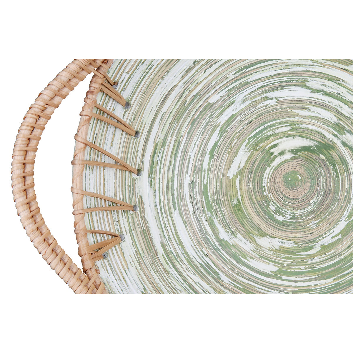 Μπολ Στρογγυλό "Fortaleza" Ριγέ Μπαμπού Rattan Ecru Green 355X30X11Cm 355X30X11Cm - Hippiehome.gr