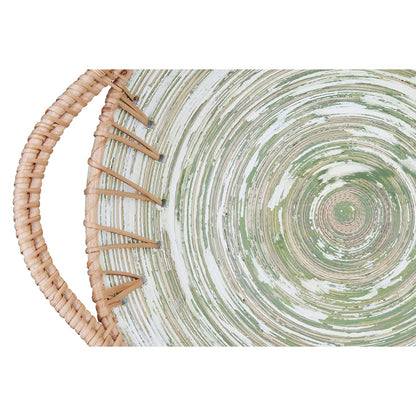 Μπολ Στρογγυλό "Fortaleza" Ριγέ Μπαμπού Rattan Ecru Green 355X30X11Cm 355X30X11Cm - Hippiehome.gr