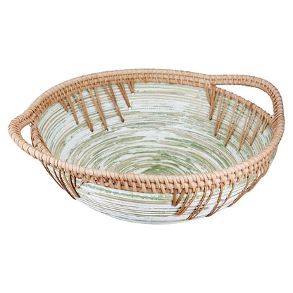 Μπολ Στρογγυλό "Fortaleza" Ριγέ Μπαμπού Rattan Ecru Green 355X30X11Cm 355X30X11Cm - Hippiehome.gr