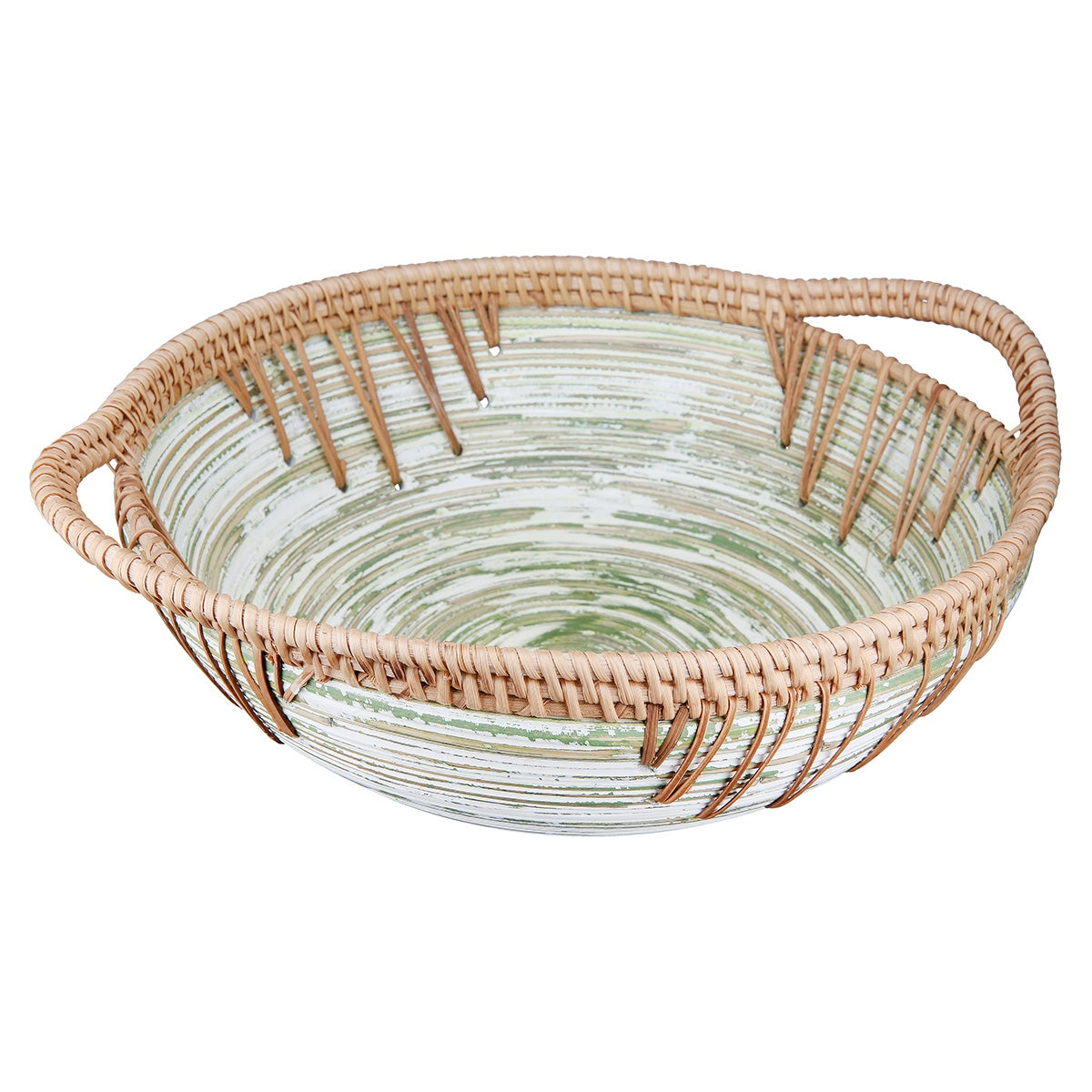 Μπολ Στρογγυλό "Fortaleza" Ριγέ Μπαμπού Rattan Ecru Green 355X30X11Cm 355X30X11Cm - Hippiehome.gr
