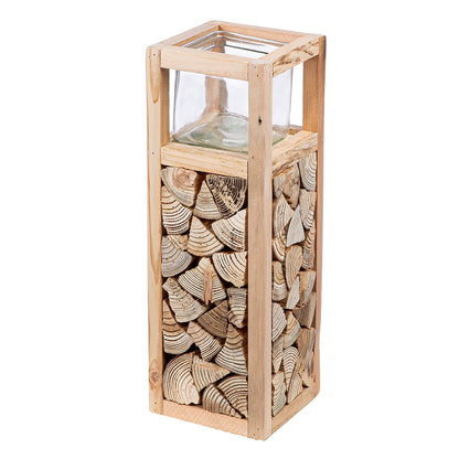 Φανάρι Καταιγίδας "Catasta" Γυάλινο Ξύλο Ecru PU 14x14x40cm - Hippiehome.gr