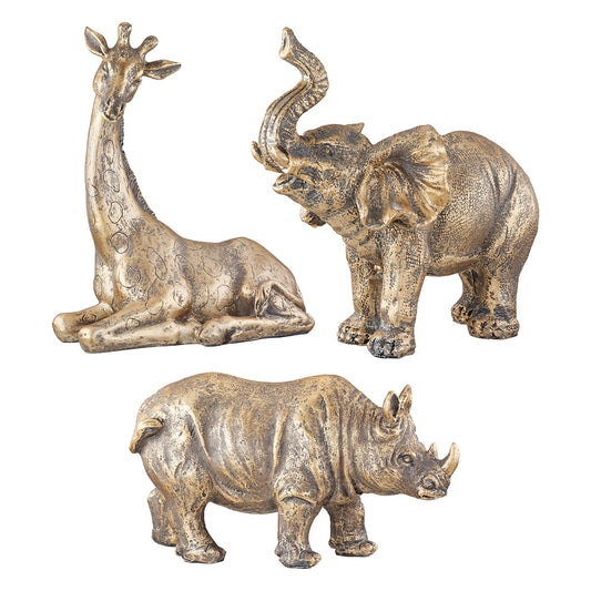 Φιγούρα Elephant Giraffe Rhinoceros "Africa Trio" Πολυρεζίνη Μπρούντζινο PU Pcs. Assorted - Hippiehome.gr