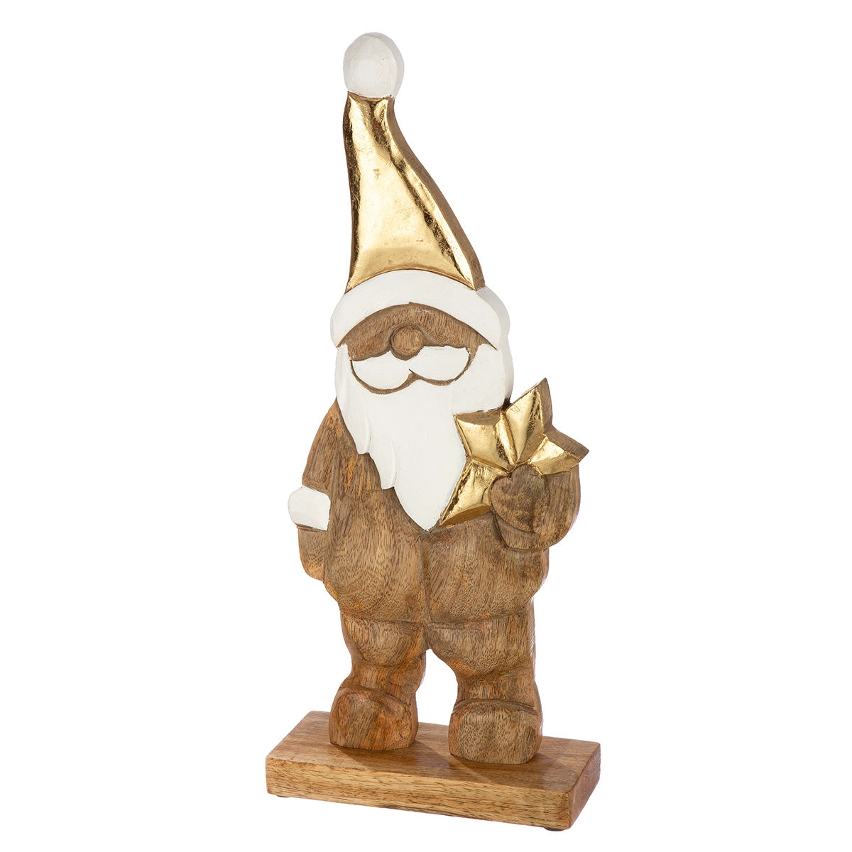 Φιγούρα Santa "Natal" Αλουμίνιο Mango Ξύλο Ecru Χρυσό Λευκό PU 12.5x6x30.5cm - Hippiehome.gr