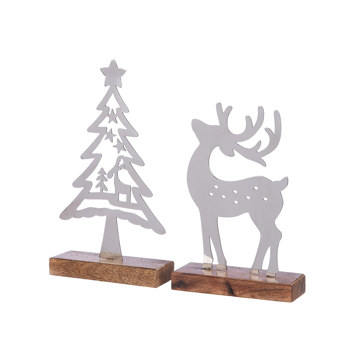 Stand Relief Reindeer Χριστουγεννιάτικο Δέντρο "Reno" Mango Ξύλο Ατσάλι Ασημένιο PU Pcs. Assorted 15x5x27.5cm - Hippiehome.gr