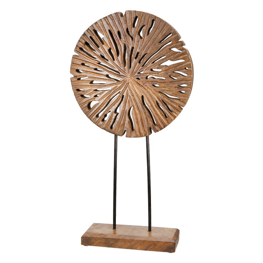 Stand Relief Round "Disk" Mango Ξύλο Μαύρο Brown PU 24x8x47cm - Hippiehome.gr