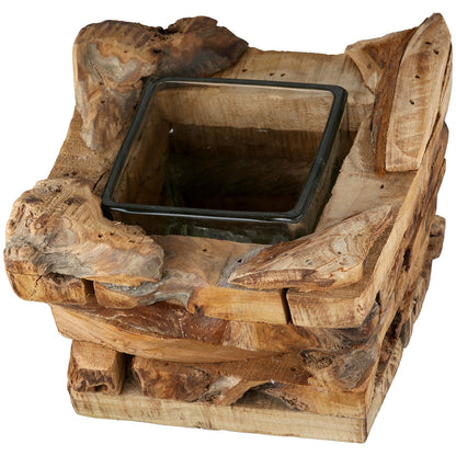 Φανάρι Καταιγίδας "Dhaka" Ξύλο Ecru PU 4 14x14x10cm - Hippiehome.gr