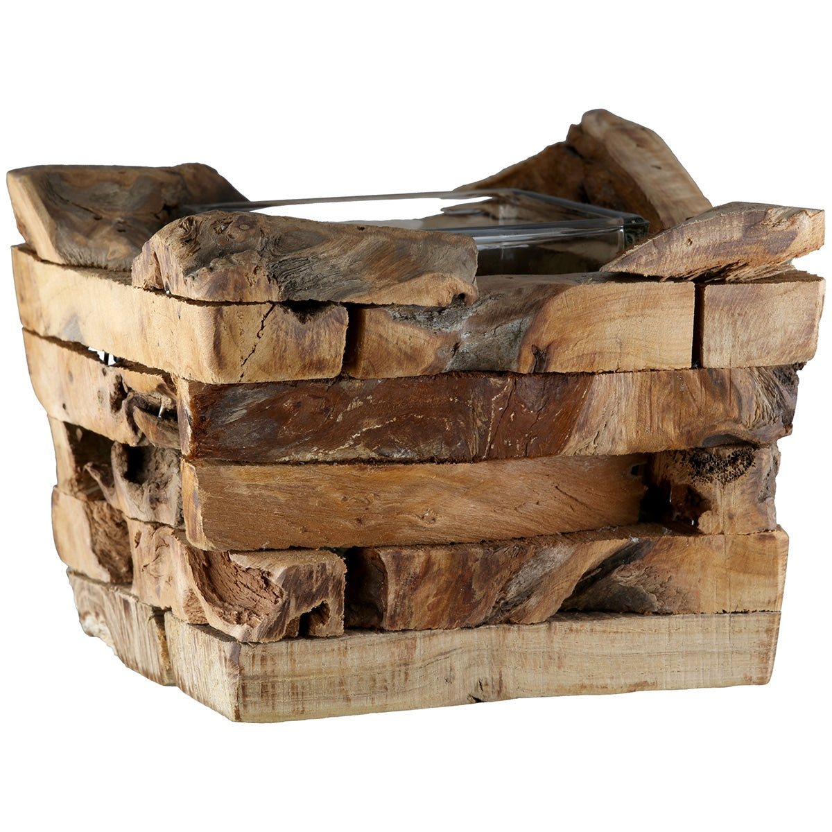 Φανάρι Καταιγίδας "Dhaka" Ξύλο Ecru PU 4 14x14x10cm - Hippiehome.gr